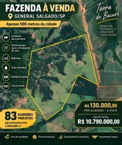 Fazenda/Sítio à venda, 2008600m² no Centro, General Salgado