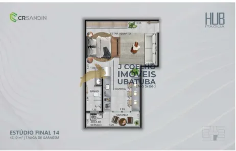 Apartamento com 1 Quarto à venda, 42m² no Itaguá, Ubatuba