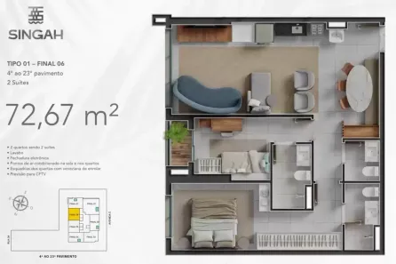 Apartamento com 2 Quartos à venda, 72m² no Jardim Goiás, Goiânia