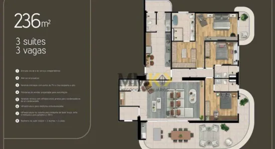 Apartamento com 3 Quartos à venda, 237m² no Ponta da Praia, Santos