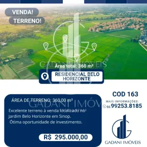 Lote/Terreno à venda, 360m² no Jardim Belo Horizonte, Sinop