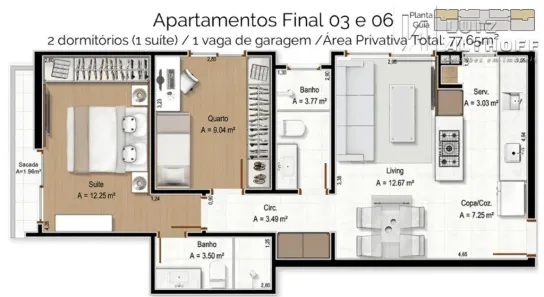 Apartamento com 2 Quartos à venda, 65m² no Barra do Aririú, Palhoça