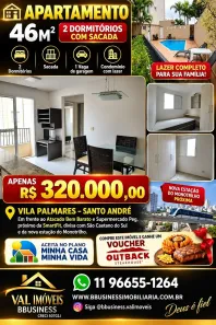 Apartamento com 2 Quartos à venda, 46m² no Vila Palmares, Santo André