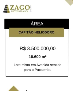 Lote/Terreno à venda, 10600m² no Recanto Capitão Heliodoro, Franca