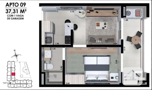 Apartamento com 1 Quarto à venda, 37m² no Vila Bela Vista, Itatiba
