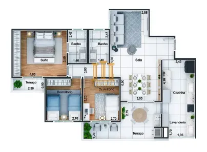 Apartamento com 3 Quartos à venda, 106m² no Centro, Taubaté