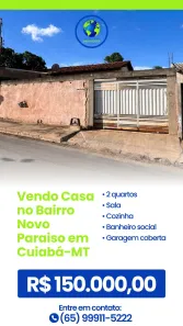 Casa com 2 Quartos à venda, 10m² no Novo Paraíso, Cuiabá