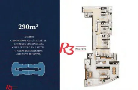 Apartamento com 4 Quartos à venda, 290m² no Ponta da Praia, Santos