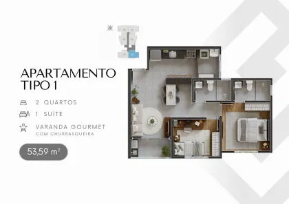 Apartamento com 2 Quartos à venda, 53m² no São José, Divinópolis