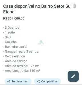 Casa com 3 Quartos à venda, 110m² no Setor Sul III Etapa, Anápolis