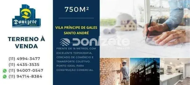 Lote/Terreno à venda, 750m² no Vila Príncipe de Gales, Santo André