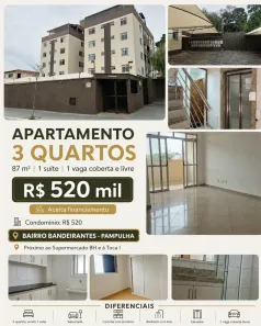 Apartamento com 3 Quartos à venda, 87m² no Bandeirantes (Pampulha), Belo Horizonte