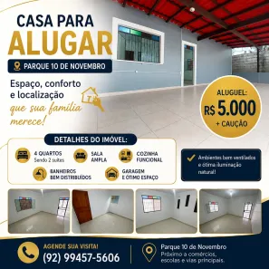 Casa com 4 Quartos para alugar no Parque 10 de Novembro, Manaus