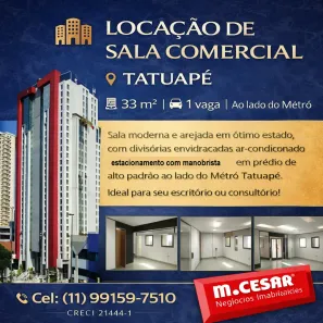 Sala Comercial para alugar, 33m² no Vila Gomes Cardim, São Paulo