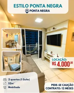Apartamento com 2 Quartos para alugar, 52m² no Ponta Negra, Manaus