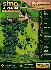 Fazenda/Sítio com 3 Quartos à venda, 58080m² no Centro (Talhado), São José do Rio Preto