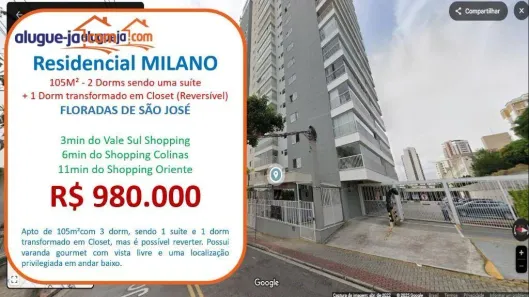 Apartamento com 3 Quartos à venda, 105m² no Floradas de São José, São José dos Campos