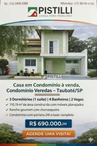 Casa de Condomínio com 3 Quartos à venda, 110m² no Condomínio Veredas, Taubaté