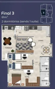 Apartamento com 2 Quartos à venda, 61m² no Guilhermina, Praia Grande