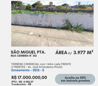 Lote/Terreno à venda, 4000m² no Vila Curuçá, São Paulo