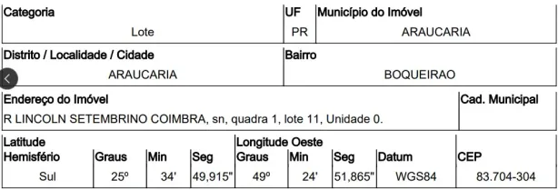 Lote/Terreno à venda, 456m² no Boqueirão, Araucária