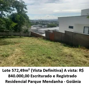 Lote/Terreno à venda, 572m² no Residencial Parque Mendanha, Goiânia