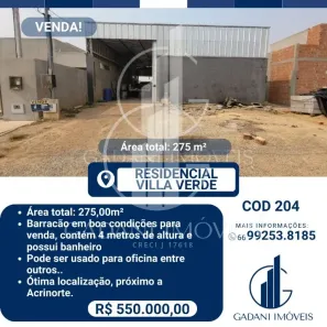 Galpão/Depósito/Armazém à venda, 197m² no Residencial Villa Verde, Sinop