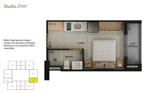 Apartamento com 1 Quarto à venda, 21m² no Setor Marista, Goiânia