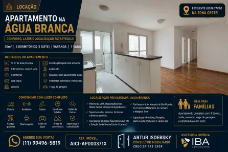 Apartamento com 3 Quartos para alugar, 70m² no Água Branca, São Paulo