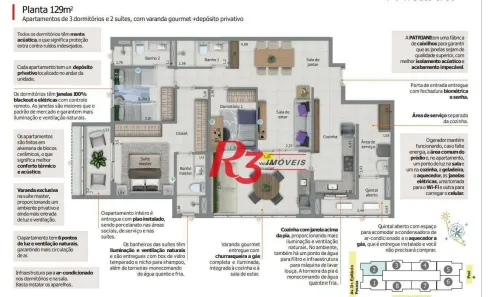 Apartamento com 3 Quartos à venda, 129m² no Boqueirão, Santos