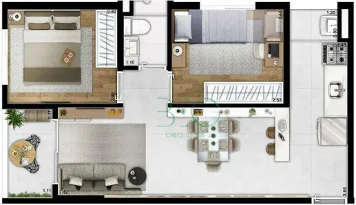 Apartamento com 2 Quartos à venda, 44m² no Brás, São Paulo