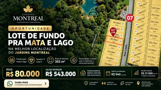 Lote/Terreno à venda, 303m² no Jardins Montreal, Senador Canedo