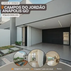Casa com 3 Quartos à venda, 135m² no Residencial Campos do Jordão, Anápolis