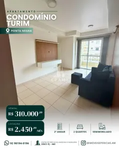 Apartamento com 2 Quartos para alugar, 50m² no Ponta Negra, Manaus