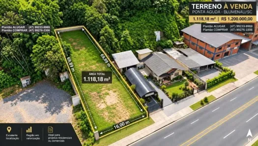 Lote/Terreno à venda, 1135m² no Ponta Aguda, Blumenau