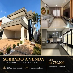 Casa de Condomínio com 4 Quartos à venda, 289m² no Condomínio Belvedere II, Cuiabá
