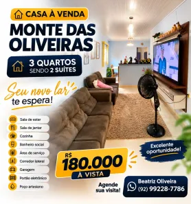 Casa com 3 Quartos à venda, 90m² no Monte das Oliveiras, Manaus