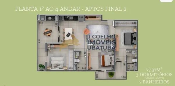 Apartamento com 3 Quartos à venda, 77m² no Itaguá, Ubatuba