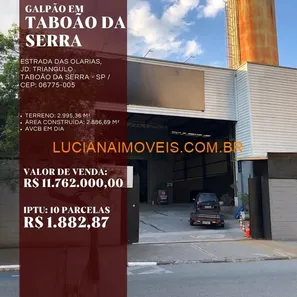 Galpão/Depósito/Armazém à venda, 2886m² no Jardim Triângulo, Taboão da Serra