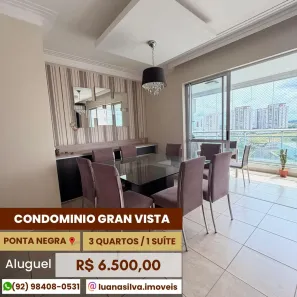 Apartamento com 3 Quartos para alugar, 117m² no Ponta Negra, Manaus
