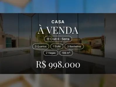 Casa com 3 Quartos à venda, 106m² no Civit II, Serra