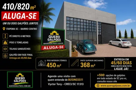 Galpão/Depósito/Armazém para alugar, 410m² no , Itapema