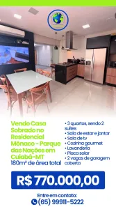 Sobrado com 3 Quartos à venda, 126m² no Parque Residencial das Nações Indígenas, Cuiabá