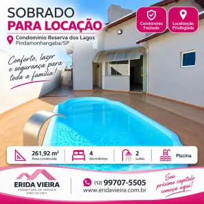 Casa de Condomínio com 4 Quartos para alugar, 262m² no Loteamento Residencial Reserva dos Lagos, Pindamonhangaba