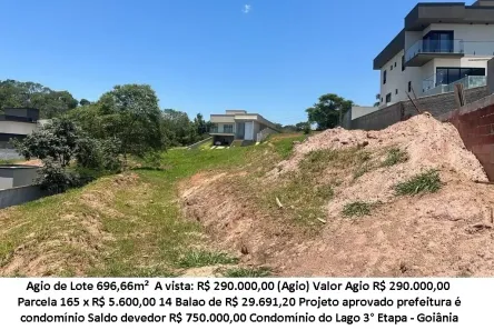 Lote/Terreno à venda, 696m² no Condomínio do Lago 1ª Etapa, Goiânia