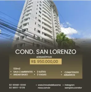 Apartamento com 3 Quartos para alugar, 122m² no Adrianópolis, Manaus
