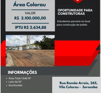 Lote/Terreno à venda, 1542m² no Vila Colorau, Sorocaba