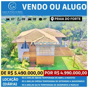 Casa de Condomínio com 7 Quartos à venda, 480m² no , Mata de São João