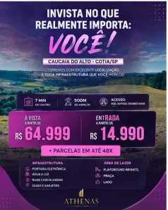Lote/Terreno à venda, 500m² no Recreio Topázio (Caucaia do Alto), Cotia