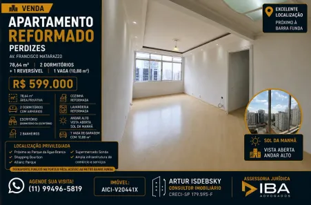 Apartamento com 2 Quartos à venda, 79m² no Água Branca, São Paulo